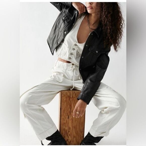 Free People Emma Shrunken Vegan Moto Jacket. 90’s Monica jacket from Friends. L - Picture 2 of 11